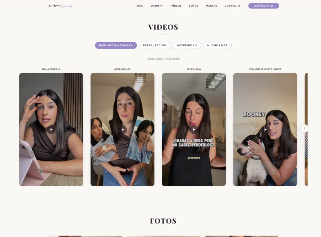 Captura de la web de Andrea Sarrión UGC