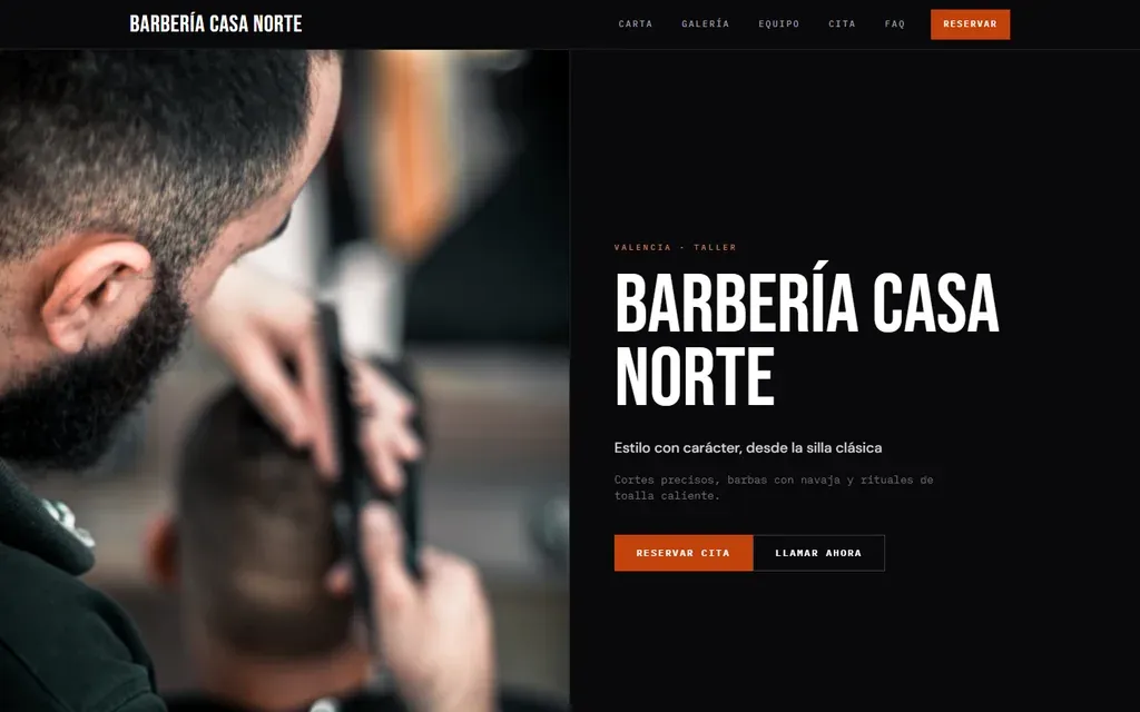 Captura de la plantilla de barbería Casa Norte
