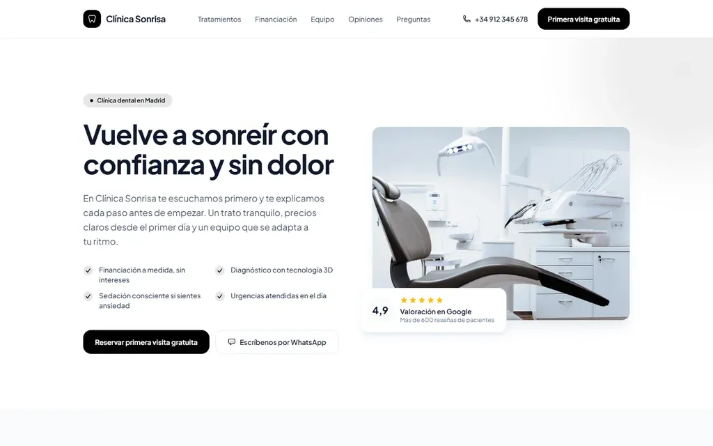 Captura de la plantilla de clínica dental Clínica Sonrisa